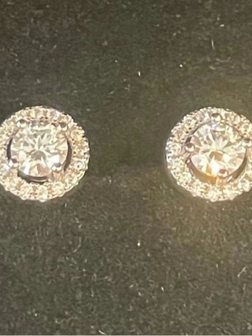 Round Moissanite stud earrings with halo rhodium plated over 925 silver